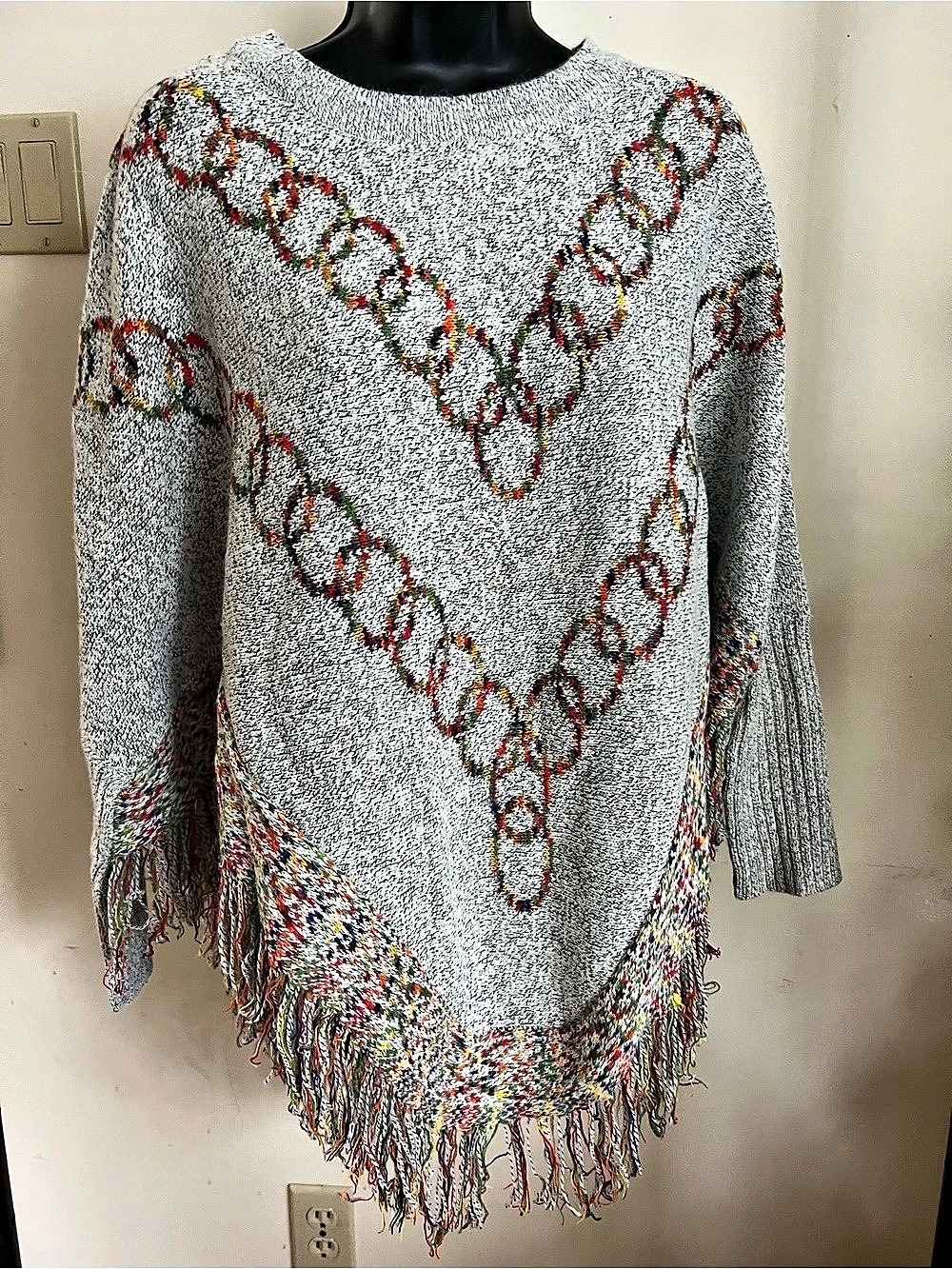 Papa Vancouver Multicolor Fringe Poncho NWT
